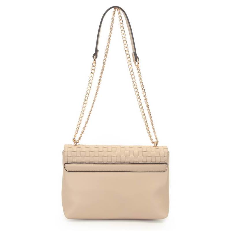 Bolsa tiracolo WJ Acessórios bege com detalhes dourados e textura matelassê